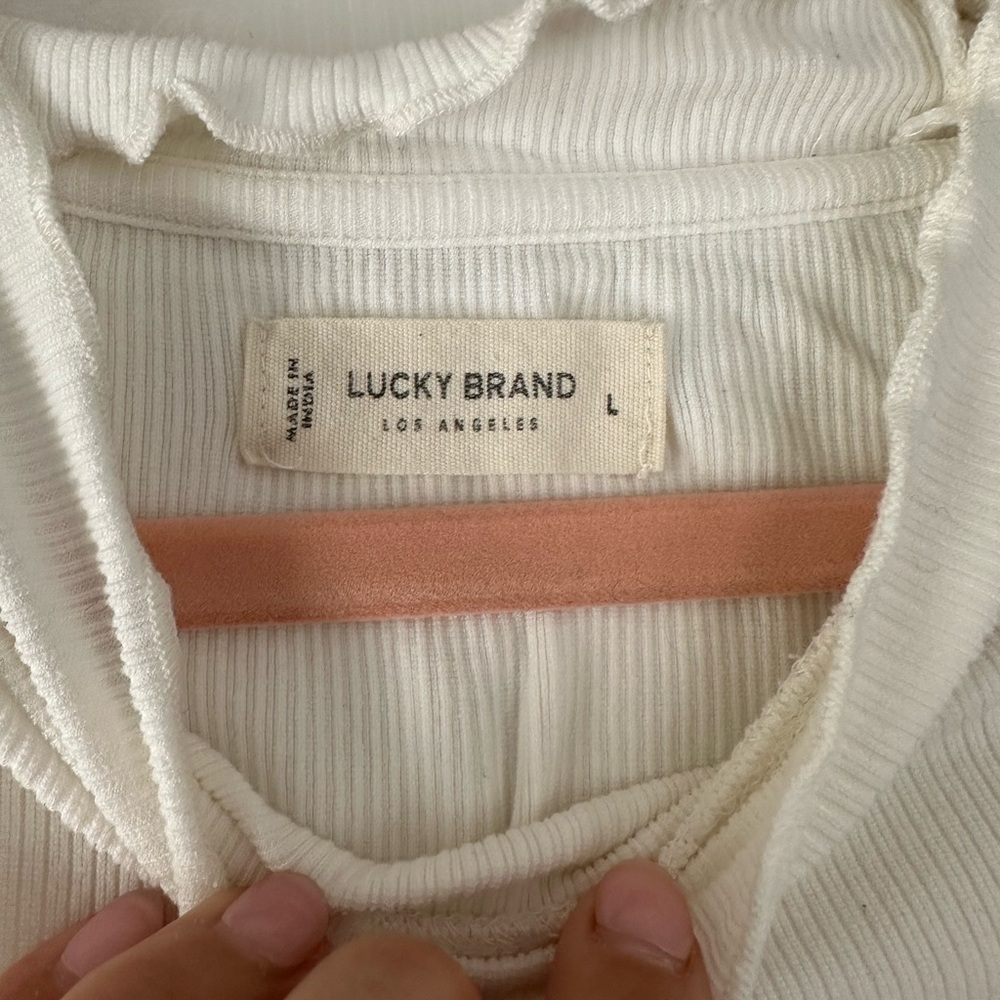 Lucky Brand Cream Ruffled Ribbed Blouse - Picture 2 of 2